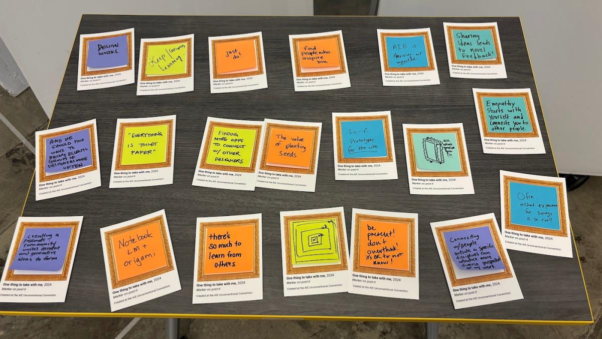 Colorful post-its organized in rows on a table
